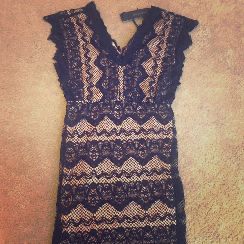 Black Lace and Nude Dress